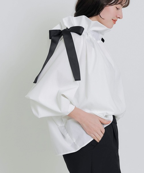 PICCIN PERLA（ピッチンペルラ）の「ダブルリボンザビエルブラウス（シャツ/ブラウス・レディース・ブラック/オフホワイト・M）」の22枚目の写真