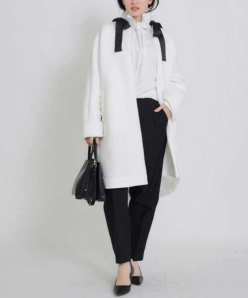 PICCIN PERLA（ピッチンペルラ）の「ダブルリボンザビエルブラウス（シャツ/ブラウス・レディース・ブラック/オフホワイト・M）」の16枚目の写真