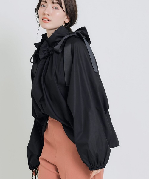 PICCIN PERLA（ピッチンペルラ）の「ダブルリボンザビエルブラウス（シャツ/ブラウス・レディース・ブラック/オフホワイト・M）」の13枚目の写真