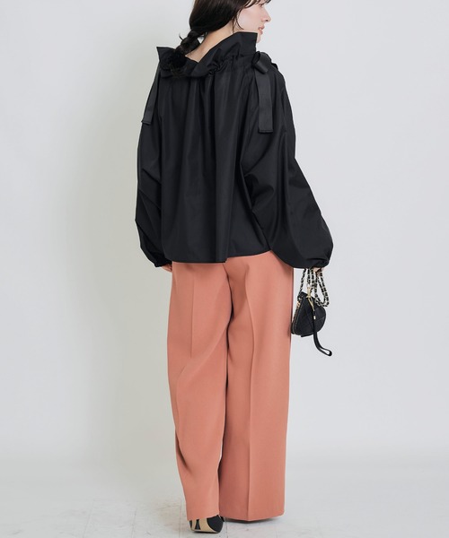 PICCIN PERLA（ピッチンペルラ）の「ダブルリボンザビエルブラウス（シャツ/ブラウス・レディース・ブラック/オフホワイト・M）」の8枚目の写真