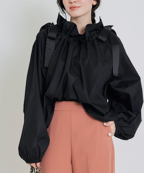 PICCIN PERLA（ピッチンペルラ）の「ダブルリボンザビエルブラウス（シャツ/ブラウス・レディース・ブラック/オフホワイト・M）」の14枚目の写真