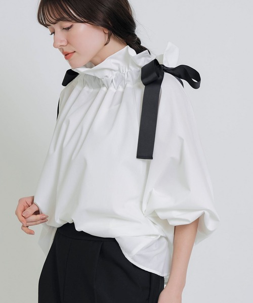 PICCIN PERLA（ピッチンペルラ）の「ダブルリボンザビエルブラウス（シャツ/ブラウス・レディース・ブラック/オフホワイト・M）」の20枚目の写真