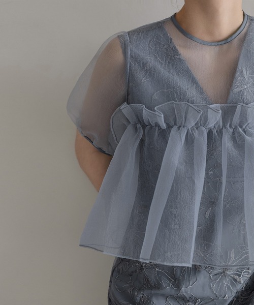 セール】【LEJA】ボリュームシアーフリルジャガードIラインドレス