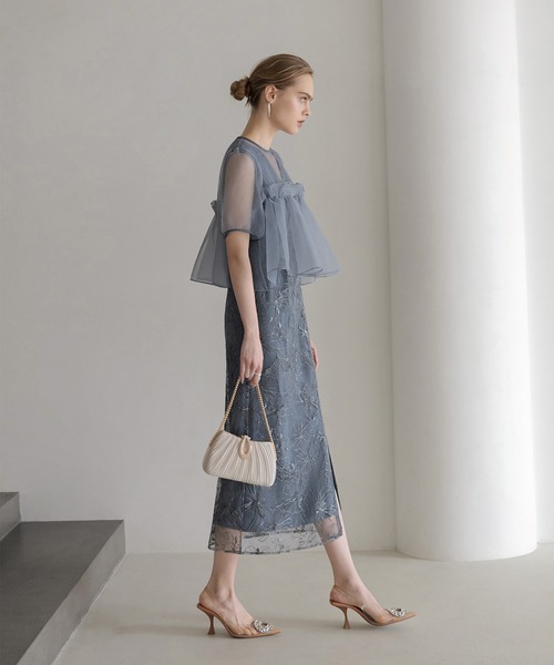 セール】【LEJA】ボリュームシアーフリルジャガードIラインドレス