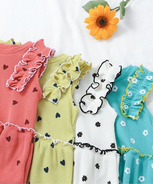 apres les cours（アプレレクール）の「【セットアップ可】ワッフルフリルメローTシャツ（Tシャツ/カットソー・キッズ・イエロー/ミント/ピンク/アイボリー・80/140/130/120/110/100/90）」の21枚目の写真