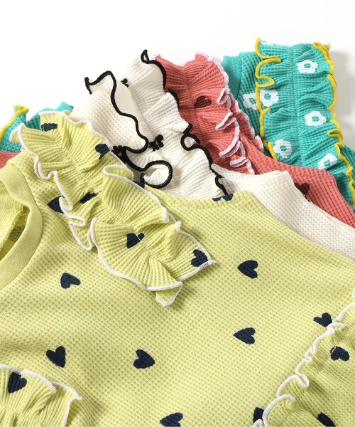 apres les cours（アプレレクール）の「【セットアップ可】ワッフルフリルメローTシャツ（Tシャツ/カットソー・キッズ・イエロー/ミント/ピンク/アイボリー・80/140/130/120/110/100/90）」の14枚目の写真