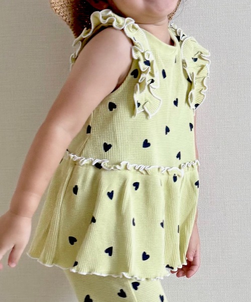 apres les cours（アプレレクール）の「【セットアップ可】ワッフルフリルメローTシャツ（Tシャツ/カットソー・キッズ・イエロー/ミント/ピンク/アイボリー・80/140/130/120/110/100/90）」の3枚目の写真