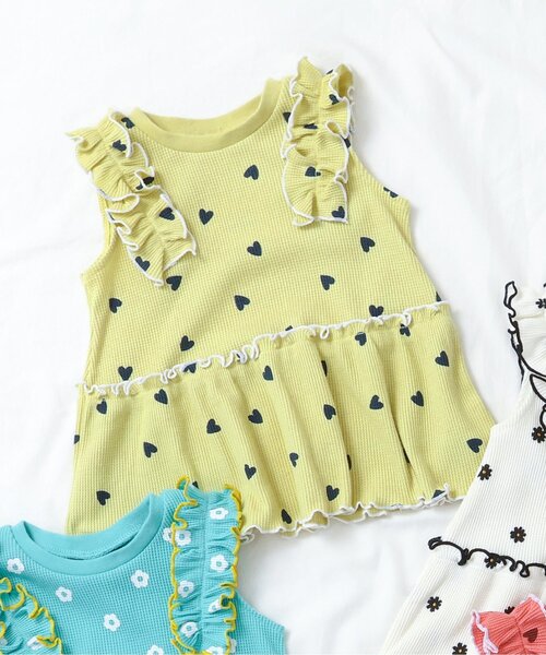 apres les cours（アプレレクール）の「【セットアップ可】ワッフルフリルメローTシャツ（Tシャツ/カットソー・キッズ・イエロー/ミント/ピンク/アイボリー・80/140/130/120/110/100/90）」の5枚目の写真