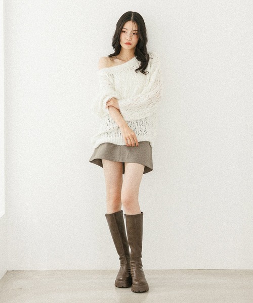 Heather/ヘザー/インヒールストレッチロングブーツ Heather ブラック インヒールストレッチロングブーツ 厚底