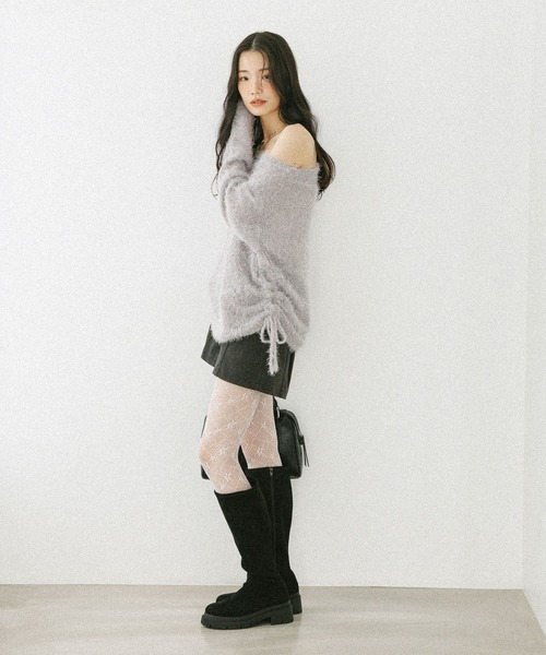 Heather/ヘザー/インヒールストレッチロングブーツ Heather ブラック インヒールストレッチロングブーツ 厚底