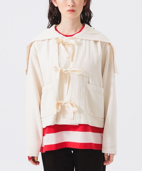 BEAMS BOY（ビームスボーイ）の「【2/5再値下げ】コットン ミリタリー フード ジャケット（ミリタリージャケット・レディース・ホワイト系その他7/ネイビー・ONE SIZE）」の7枚目の写真