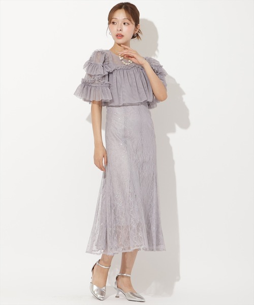 チュールフリルブラウス+レースキャミドレス（ドレス）｜AND COUTURE