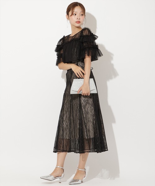 チュールフリルブラウス+レースキャミドレス（ドレス）｜AND COUTURE