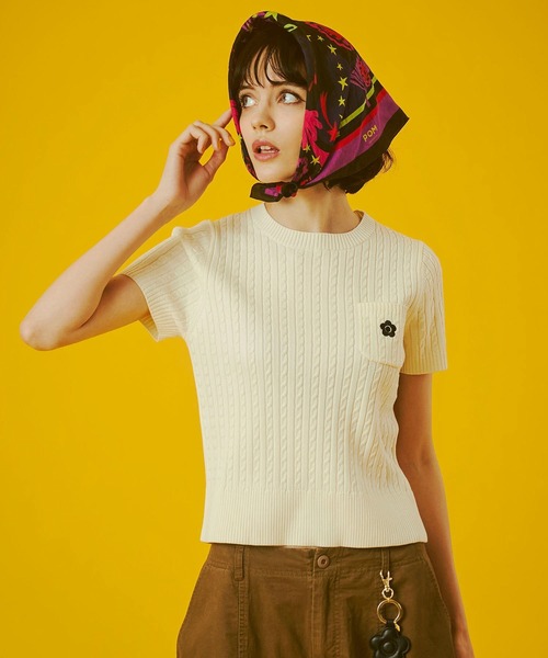 セール】【レッドROSE BUD別注カラー】(MARY QUANT)CABLE HALF SLEEVE