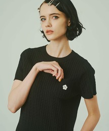 MARY QUANT マリークワント 半袖ニット ブラック マリークワント MARY QUANT デイジーワンポイント半袖 プル