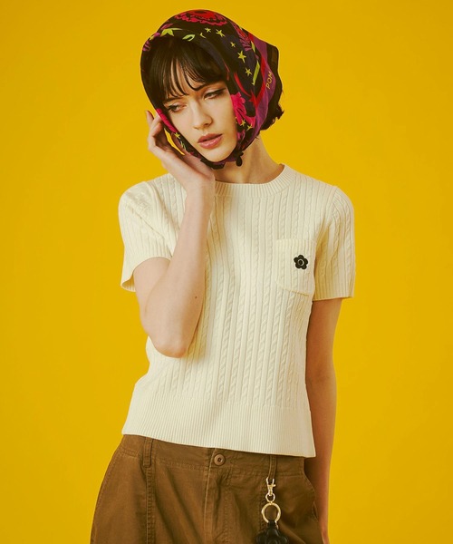 セール】【レッドROSE BUD別注カラー】(MARY QUANT)CABLE HALF SLEEVE