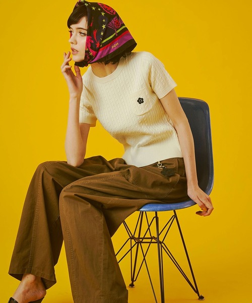 MARY QUANT（マリークワント）の「【レッドROSE BUD別注カラー】(MARY QUANT)CABLE HALF SLEEVE KNIT（ニット/セーター・レディース・オフホワイト/ブラック/レッド・ONE SIZE）」の13枚目の写真