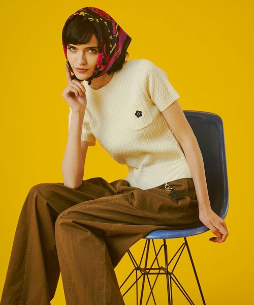 マリークアントニット レッドROSE BUD別注カラー】(MARY QUANT)CABLE HALF SLEEVE KNIT