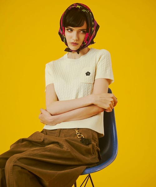 MARY QUANT（マリークワント）の「【レッドROSE BUD別注カラー】(MARY QUANT)CABLE HALF SLEEVE KNIT（ニット/セーター・レディース・オフホワイト/ブラック/レッド・ONE SIZE）」の15枚目の写真