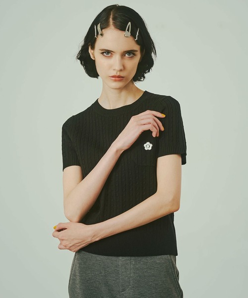 MARY QUANT（マリークワント）の「【レッドROSE BUD別注カラー】(MARY QUANT)CABLE HALF SLEEVE KNIT（ニット/セーター・レディース・オフホワイト/ブラック/レッド・ONE SIZE）」の16枚目の写真