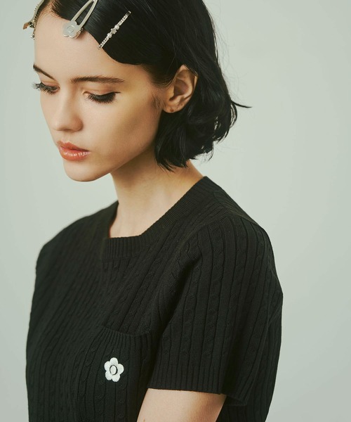 レッドROSE BUD別注カラー】(MARY QUANT)CABLE HALF SLEEVE KNIT