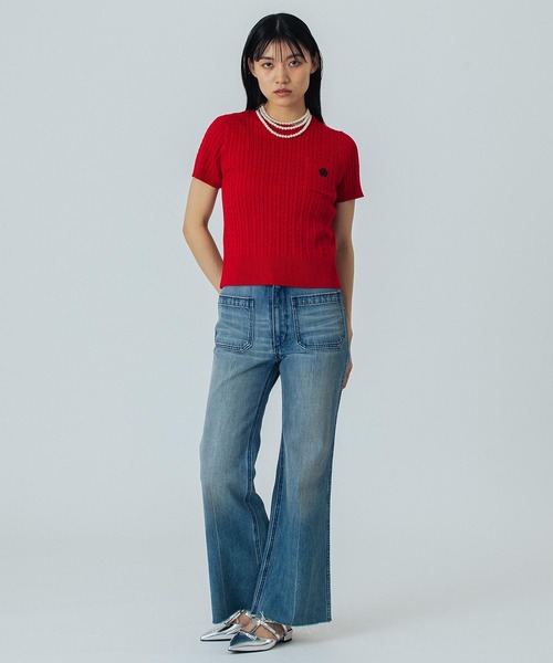 レッドROSE BUD別注カラー】(MARY QUANT)CABLE HALF SLEEVE KNIT