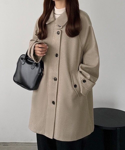 セール】ステンカラーチェック柄ミドルコート（ステンカラーコート