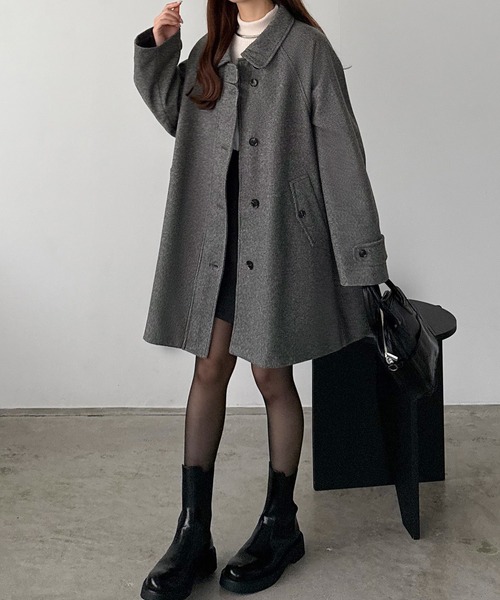 セール】ステンカラーチェック柄ミドルコート（ステンカラーコート