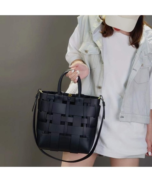 LEATHER 編み込みショルダー トート 2wayバッグ（ショルダー