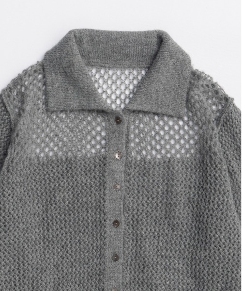 Tulle Shirt Layered Polo Knit Cardigan/チュールシャツレイヤード