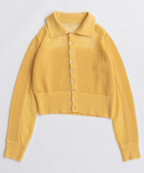 MAISON SPECIAL(メゾンスペシャル)の「Tulle Shirt Layered Polo Knit Cardigan/チュールシャツレイヤードポロニットカーディガン(カーディガン/ボレロ・レディース・ブラック/イエロー/グレー・FREE)」の4枚目の写真