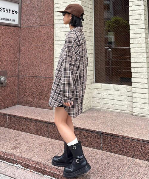 CIAOPANIC TYPY（チャオパニックティピー）の「【UNISEX】モール混長袖チェックシャツ（シャツ/ブラウス・レディース・チャコールグレー/ブラウン/ネイビー/イエロー・MEDIUM/LARGE）」の6枚目の写真