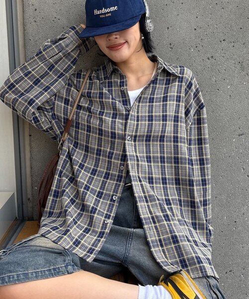 CIAOPANIC TYPY（チャオパニックティピー）の「【UNISEX】モール混長袖チェックシャツ（シャツ/ブラウス・レディース・チャコールグレー/ブラウン/ネイビー/イエロー・MEDIUM/LARGE）」の16枚目の写真