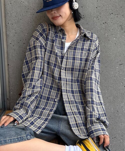 CIAOPANIC TYPY（チャオパニックティピー）の「【UNISEX】モール混長袖チェックシャツ（シャツ/ブラウス・レディース・チャコールグレー/ブラウン/ネイビー/イエロー・MEDIUM/LARGE）」の18枚目の写真