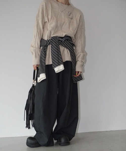 オーバーサイズ ケーブルニットプルオーバー chw25a042