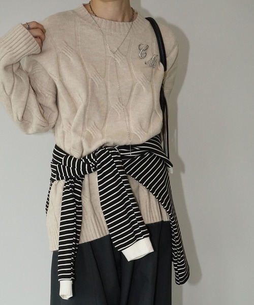 オーバーサイズ ケーブルニットプルオーバー chw25a042