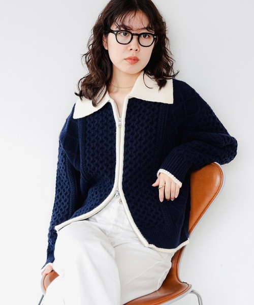 B:MING by BEAMS（ビーミングバイビームス）の「ニット ジップ ブルゾン（カーディガン/ボレロ・レディース・ホワイト系その他5/ネイビー/グレー・ONE SIZE）」の3枚目の写真