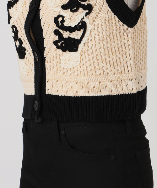 ベスト ジレ Flower Embroidered KNカーディガン レディース Flower Embroidered KNカーディガン（ベスト）｜JOURNAL