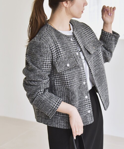 セール】quaranciel: ボンディング チェック ノーカラー ショート