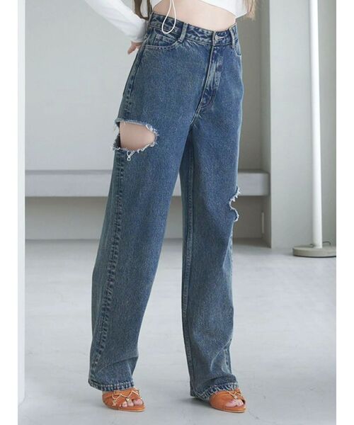 EATME（イートミー）の「カットアウトデニムワイドパンツ（デニムパンツ・レディース・ブルー/ライトブルー・SMALL/MEDIUM）」の2枚目の写真