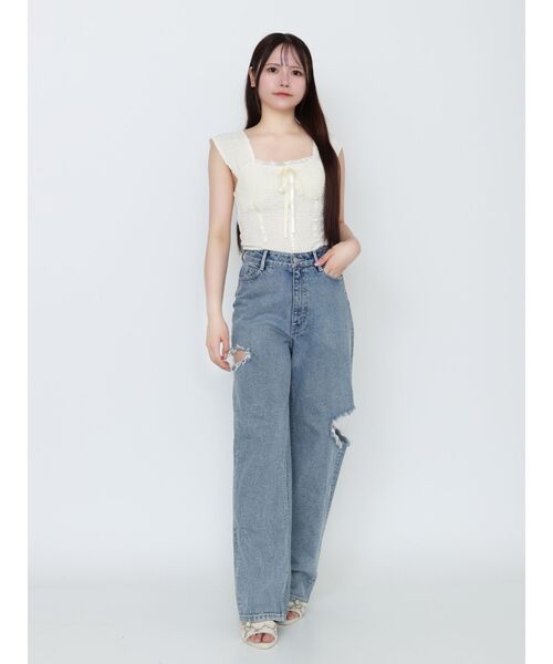 EATME（イートミー）の「カットアウトデニムワイドパンツ（デニムパンツ・レディース・ブルー/ライトブルー・SMALL/MEDIUM）」の6枚目の写真