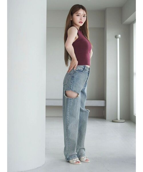 EATME（イートミー）の「カットアウトデニムワイドパンツ（デニムパンツ・レディース・ブルー/ライトブルー・SMALL/MEDIUM）」の8枚目の写真