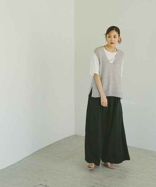 GLOBAL WORK（グローバルワーク）の「シルクライクサス付きワイドパンツ/575215（その他パンツ・レディース・チャコールグレー/ブラック・LARGE/MEDIUM）」の3枚目の写真