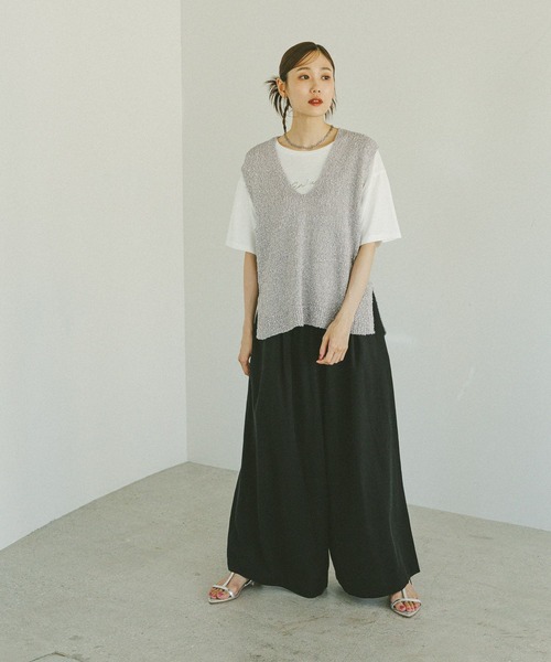 GLOBAL WORK（グローバルワーク）の「シルクライクサス付きワイドパンツ/575215（その他パンツ・レディース・チャコールグレー/ブラック・LARGE/MEDIUM）」の5枚目の写真