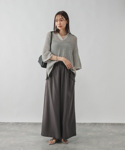 GLOBAL WORK（グローバルワーク）の「シルクライクサス付きワイドパンツ/575215（その他パンツ・レディース・チャコールグレー/ブラック・LARGE/MEDIUM）」の12枚目の写真