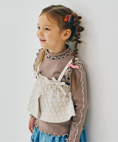 ジュニア対応】花柄ジャガードビスチェリブトップスセット（Tシャツ