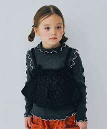 【ジュニア対応】花柄ジャガードビスチェリブトップスセット