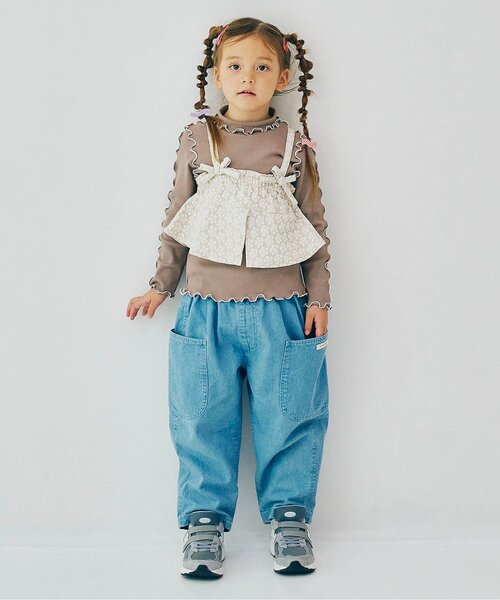 p.premier（ピードットプルミエ）の「【ジュニア対応】花柄ジャガードビスチェリブトップスセット（Tシャツ/カットソー・キッズ・ベージュ/ブラック/グリーン/レッド・80/90/100/110/120/130/140）」の5枚目の写真