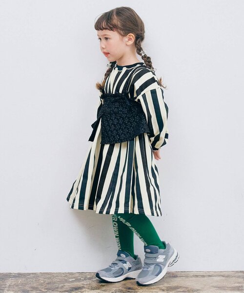 ジュニア対応】花柄ジャガードビスチェリブトップスセット（Tシャツ