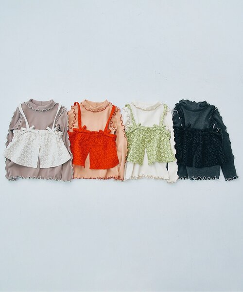 p.premier（ピードットプルミエ）の「【ジュニア対応】花柄ジャガードビスチェリブトップスセット（Tシャツ/カットソー・キッズ・ベージュ/ブラック/グリーン/レッド・80/90/100/110/120/130/140）」の19枚目の写真